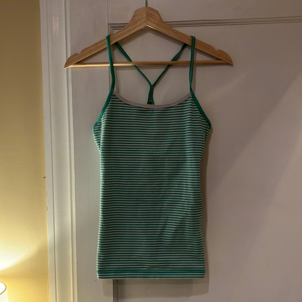 Lululemon green and white stripped “Power Y Tank”